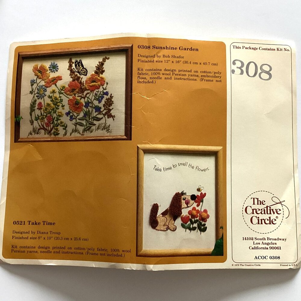 Vintage The Creative Circle Embroidery Kit #308 Floral Sunshine Garden